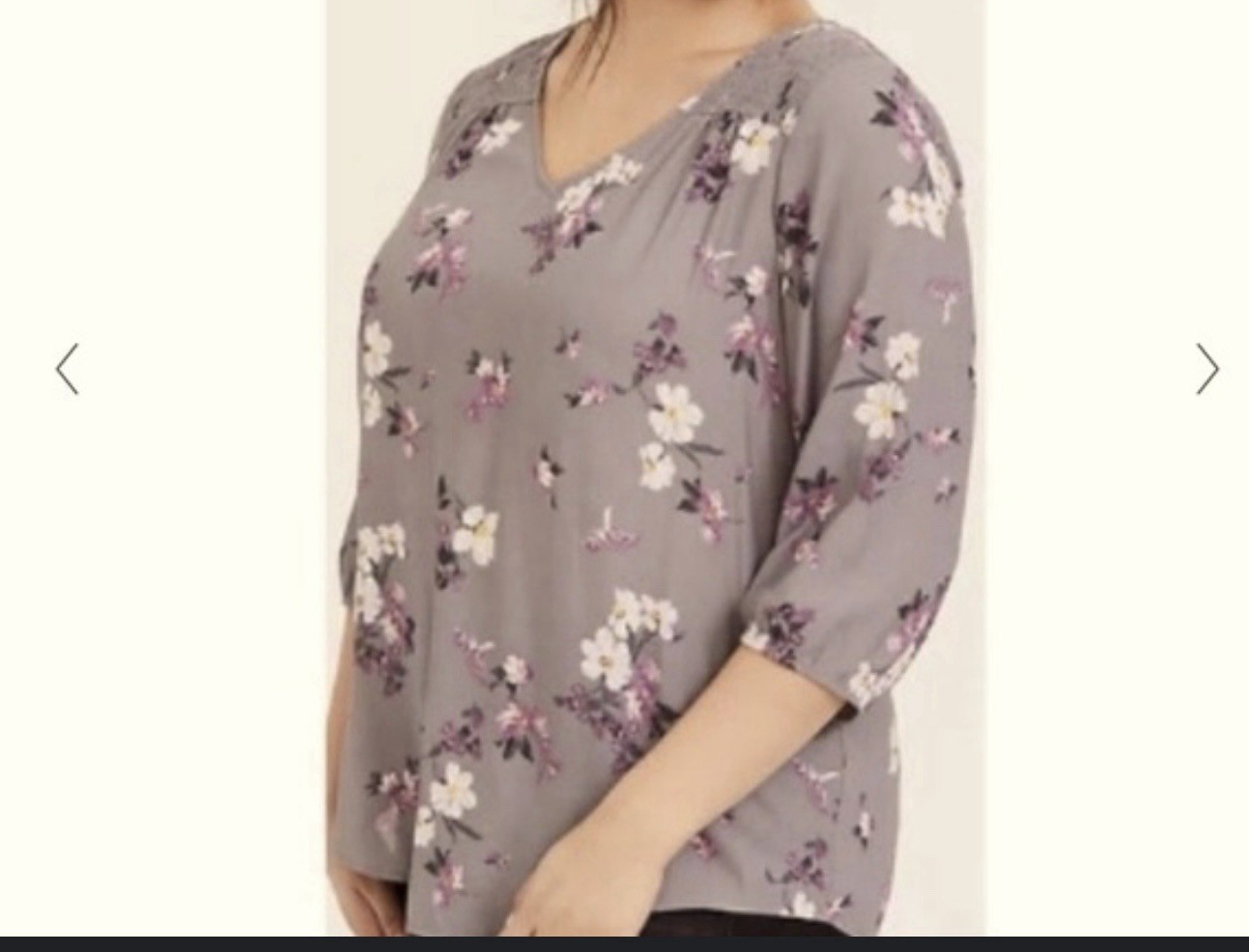 Torrid Women Shirt Size 5X Gray Smocked Yoke Floral 3/4 Sleeves Boho Travel Airy