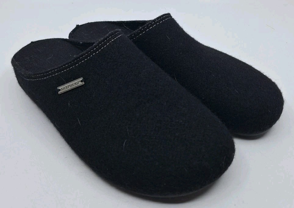 Shepherd Rubber Sole Wool House Shoes Slippers Black Size 43 Made In Spain