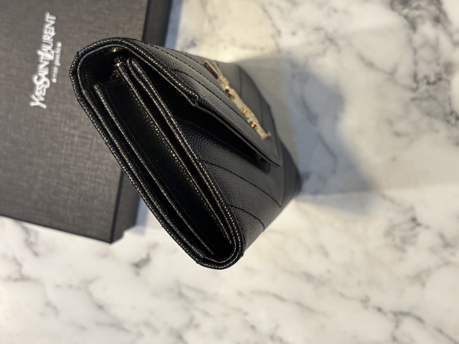 YSL Saint Laurent Cassandra Long Wallet Leather Black