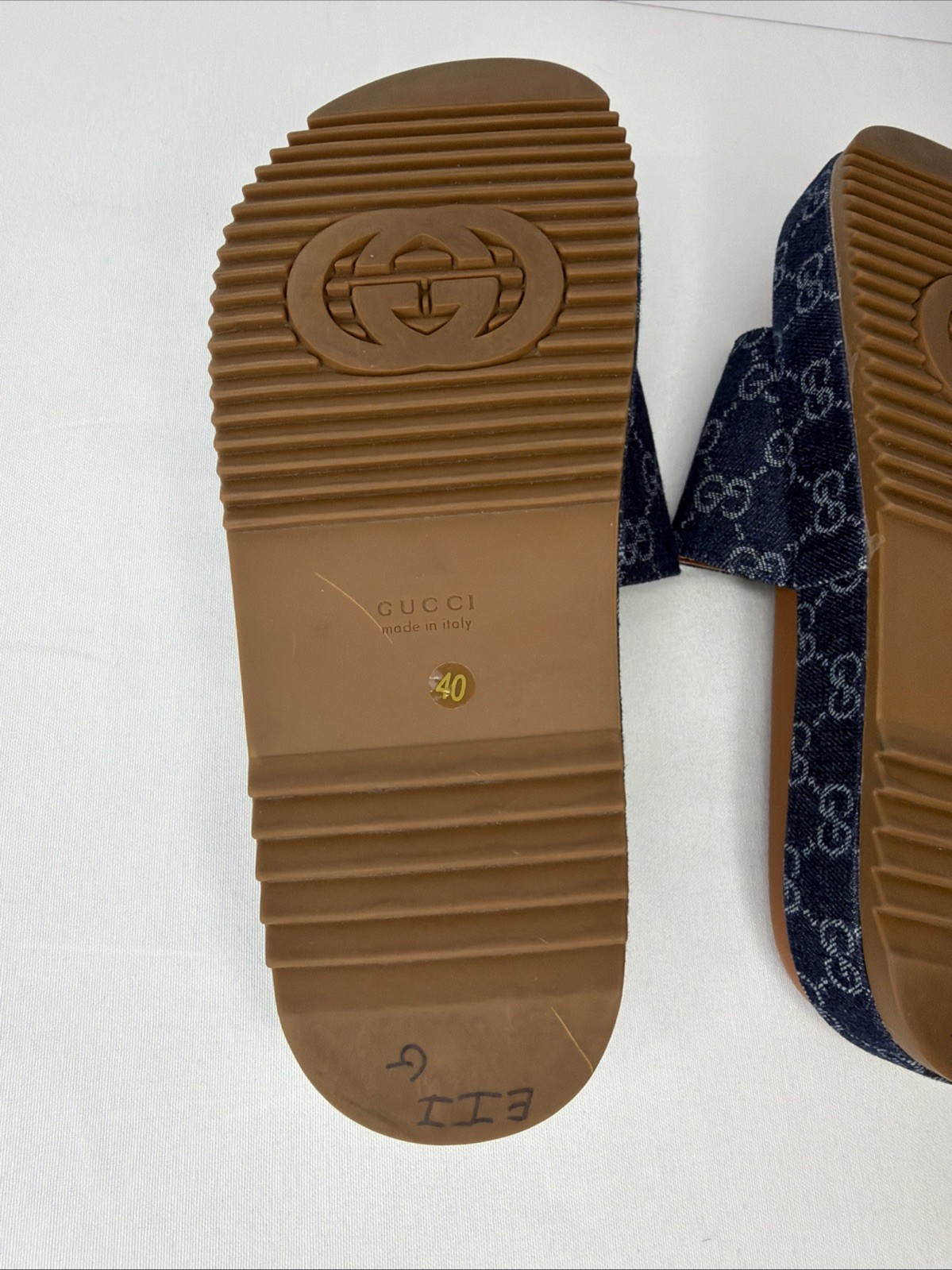 GUCCI Denim GG Monogram Angelina Platform Denim Sandals Size EU 40 US 10~NO BOX