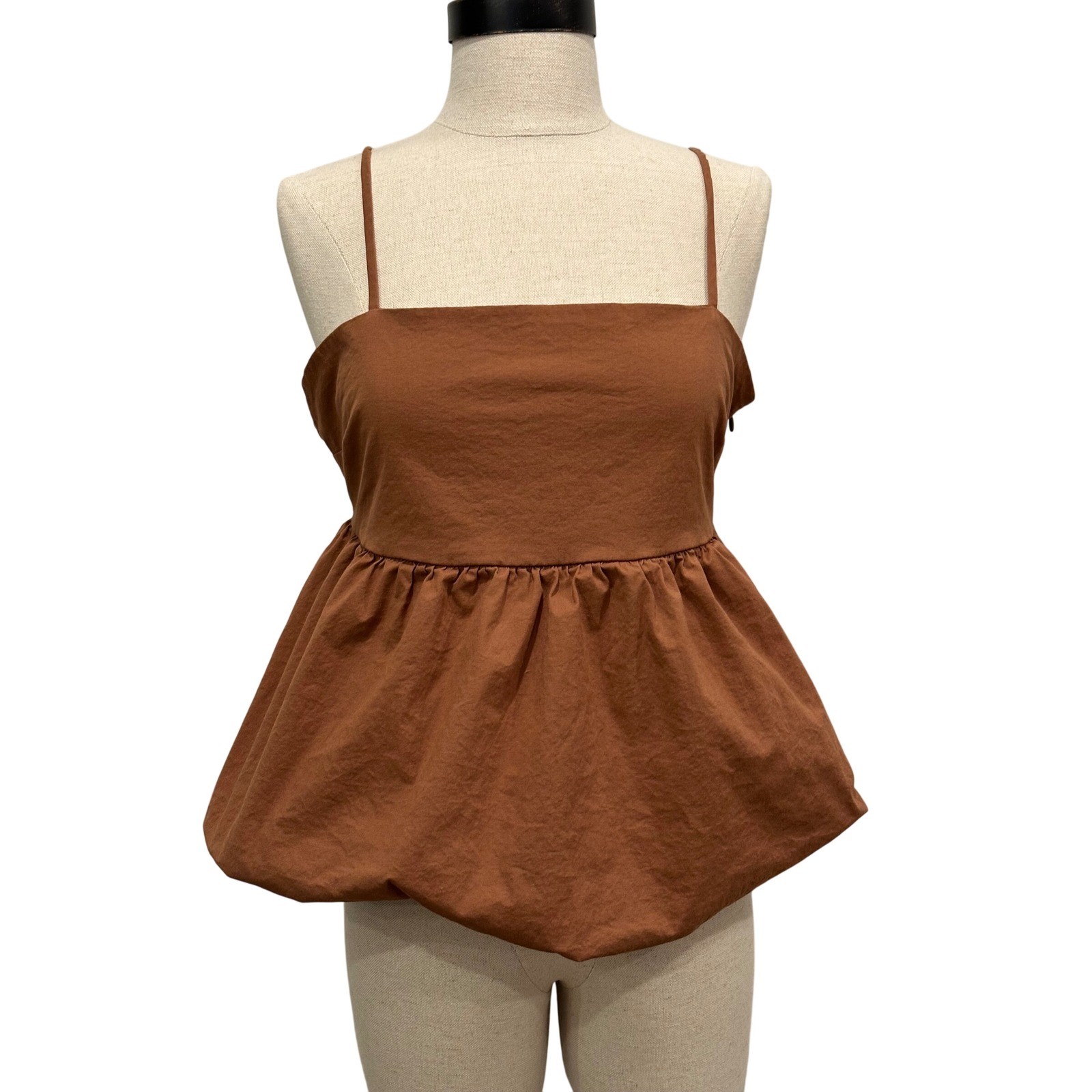 Willow + Root Med Rust Brown Bubble Hem Peplum Camisole Top Square Neck Softgirl