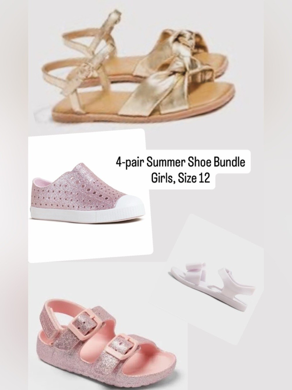 Girls Summer Shoes Bundle – 4 Pairs – Size 12 – Native, Cat & Jack, J.Crew ☀️✨