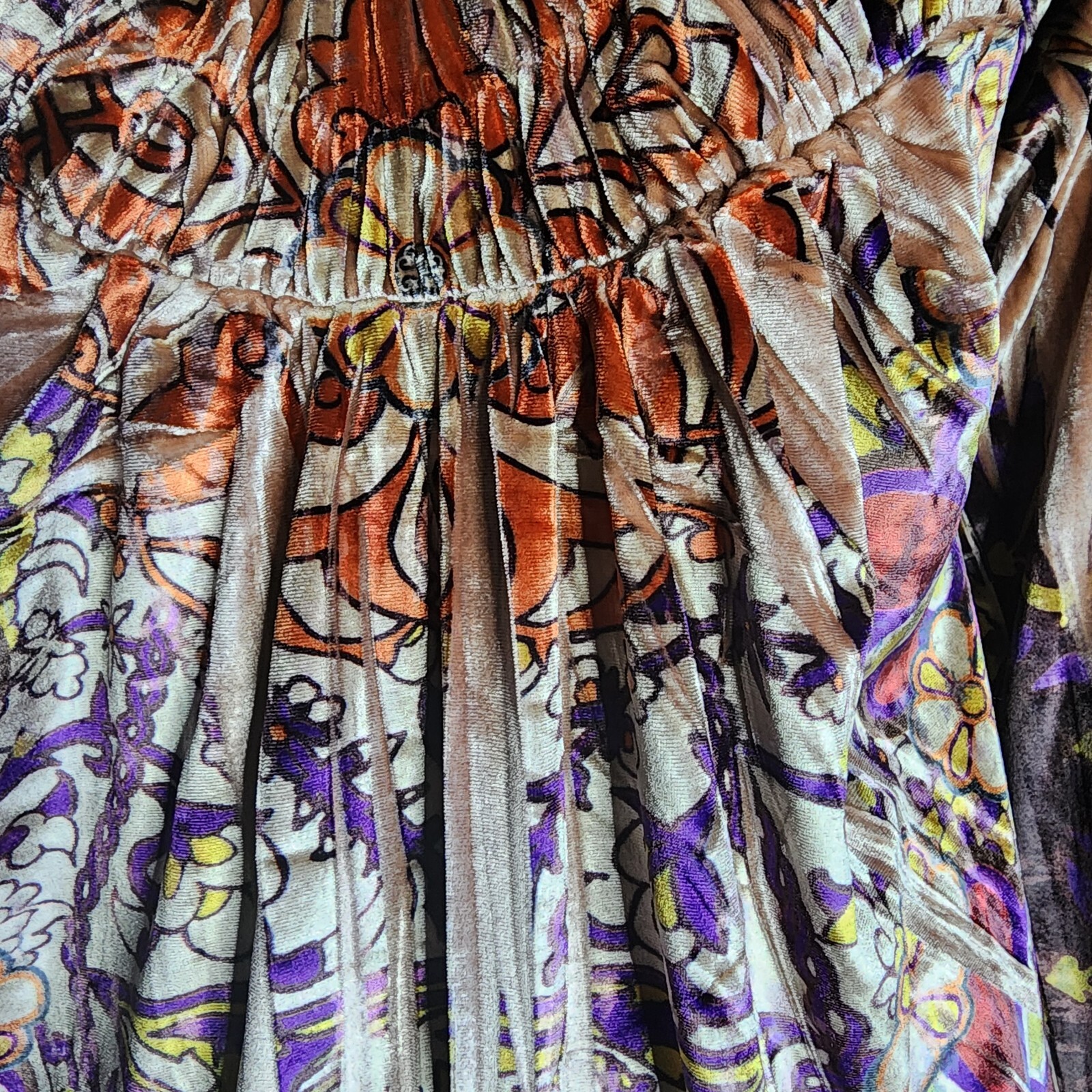 ONE WORLD Purple Orange Sublimation Long Sleeve Velvet Velour Top Womens XL