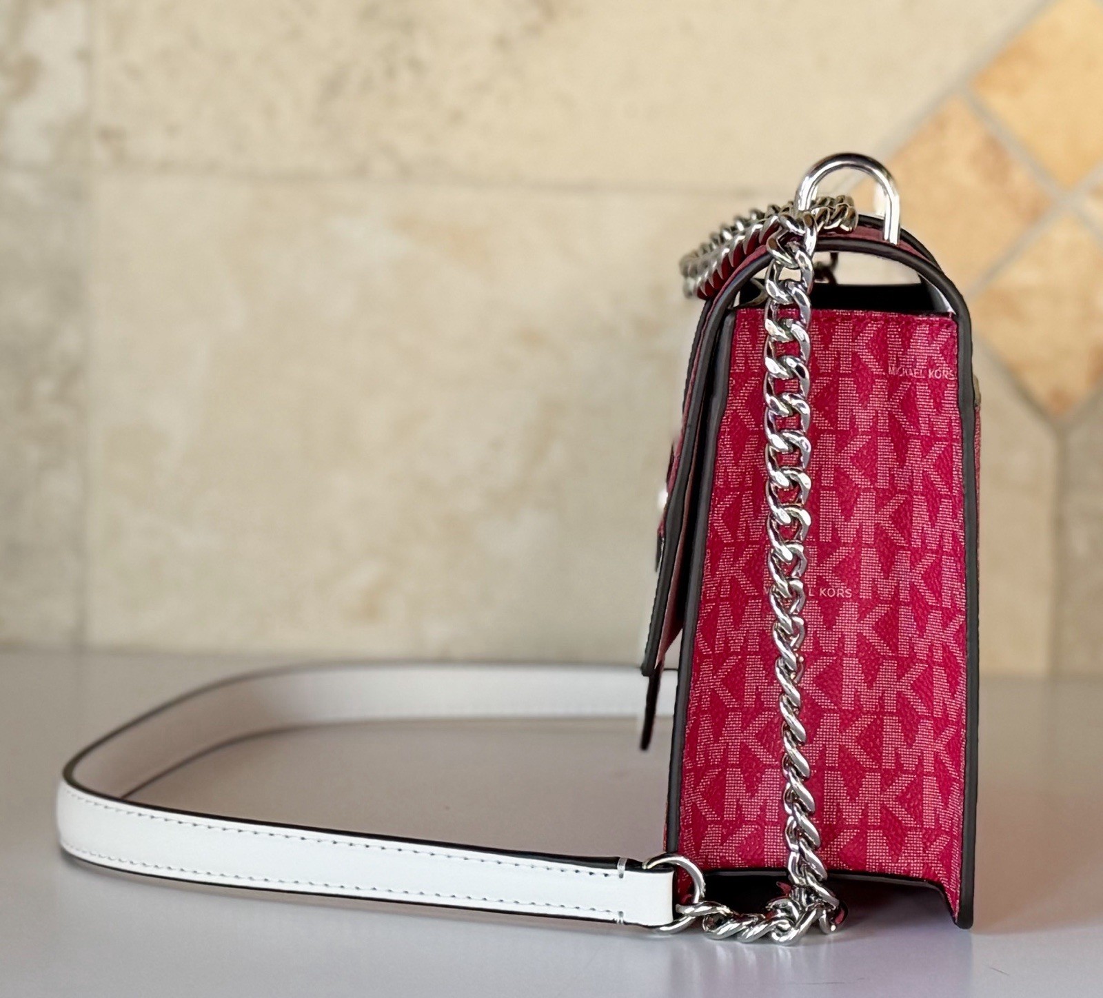 Michael Kors Greenwich SM Convertible Shoulder Flap Bag MK Dark Raspberry Multi