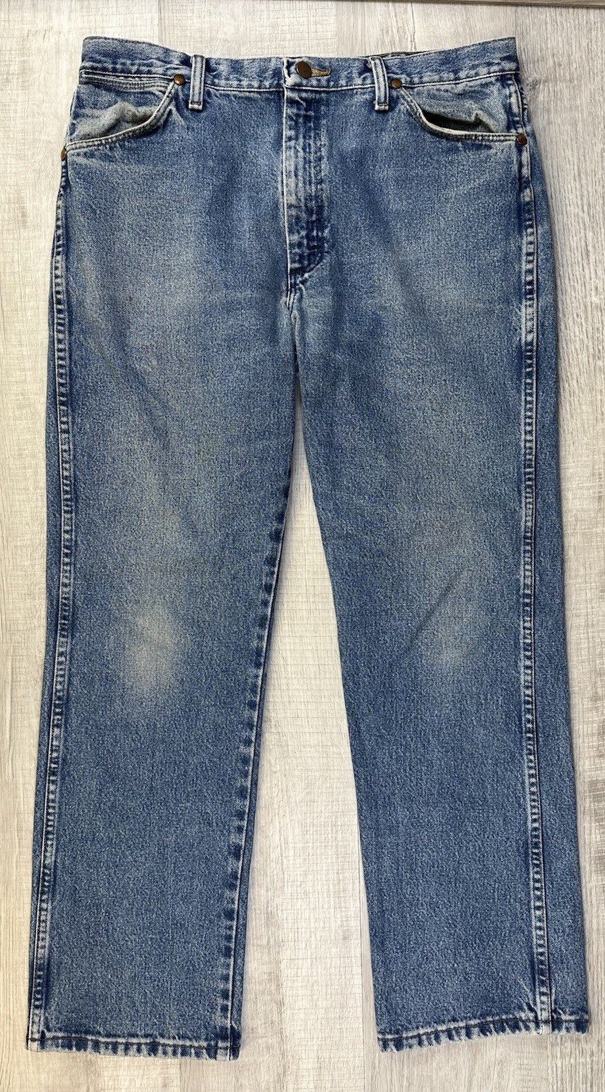 VTG Wrangler Jeans Faded Blue Western Denim US Fabric Men 36X30 (Actual 35X27.5)
