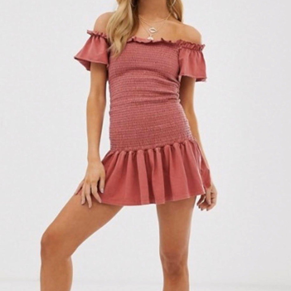 ASOS DESIGN off shoulder shirred sundress in oil wash