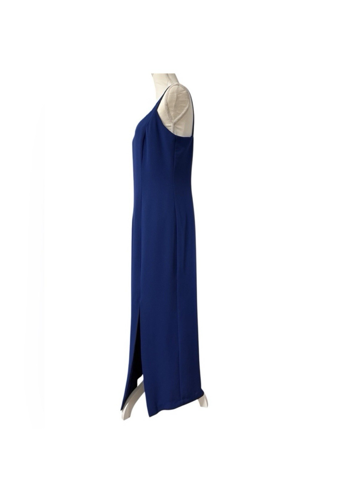 J.R. Nites by Caliendo Blue Maxi Dress Square Neck Lined Side Slit Zip 12