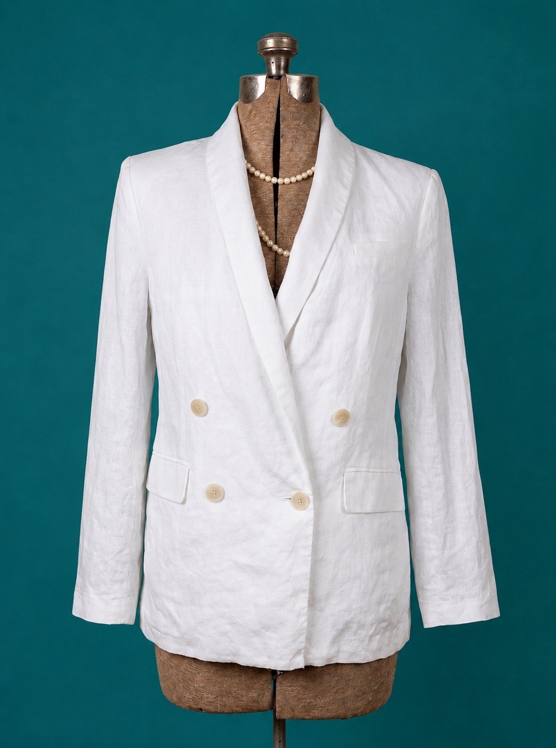 Banana Republic Blazer Size 8 Double Breasted White Linen Long Line Jacket BR