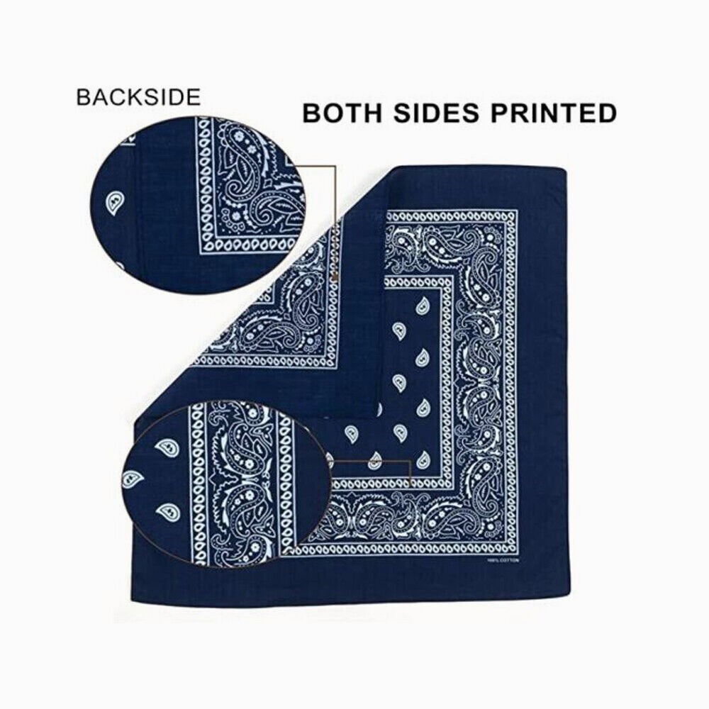 1-2Pcs Bandana 100% Cotton Paisley Print Double-Sided Scarf Head Neck Face Mask