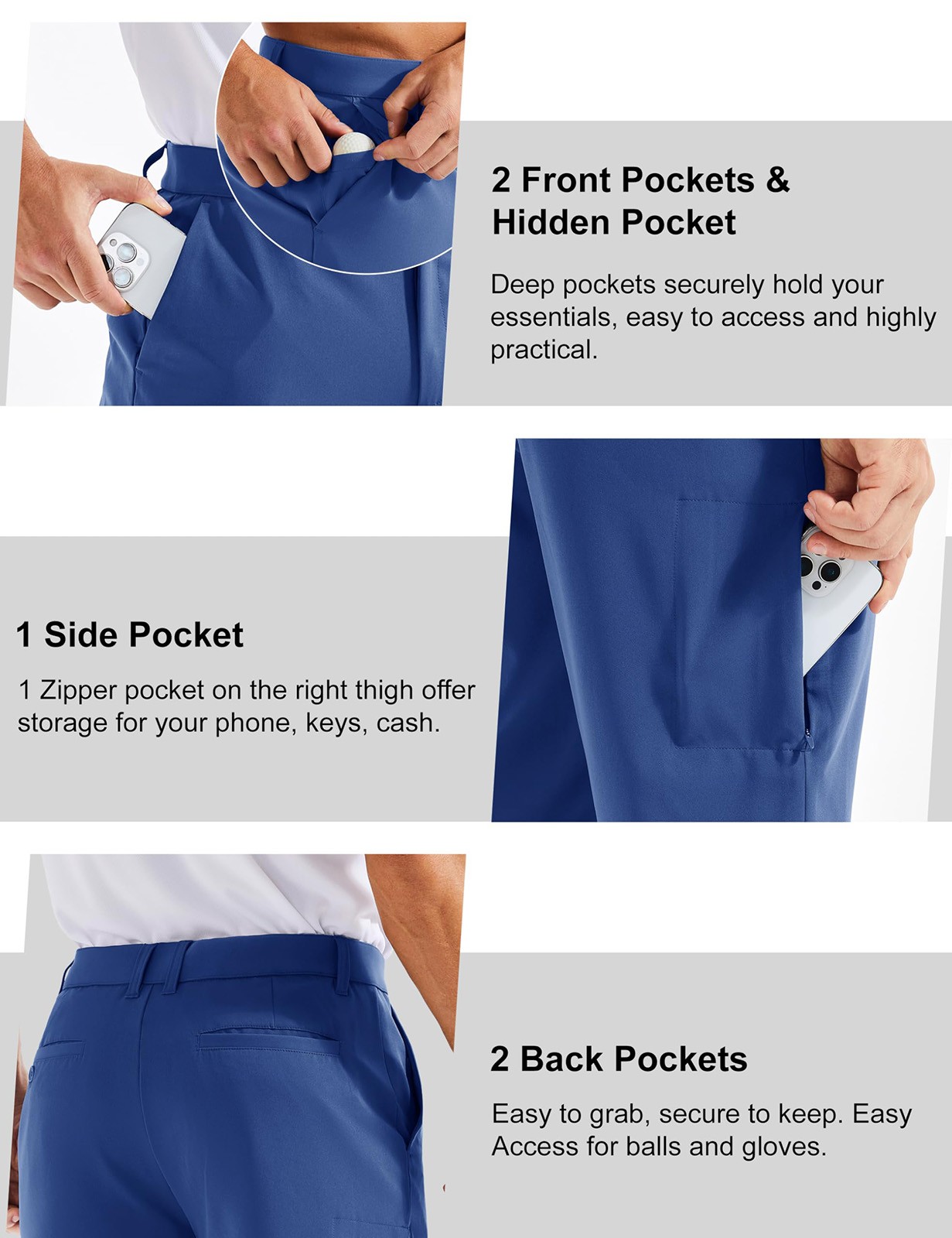 Mens Long Golf Shorts 11″ Quick Dry Stretch Casual Work Hiking Shorts 6 Pockets