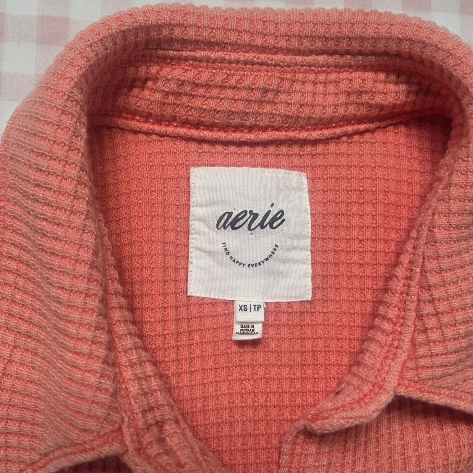 Aerie Lumber Jane Waffle Knit Oversized Button Down Shirt Shacket Coral Rust XS