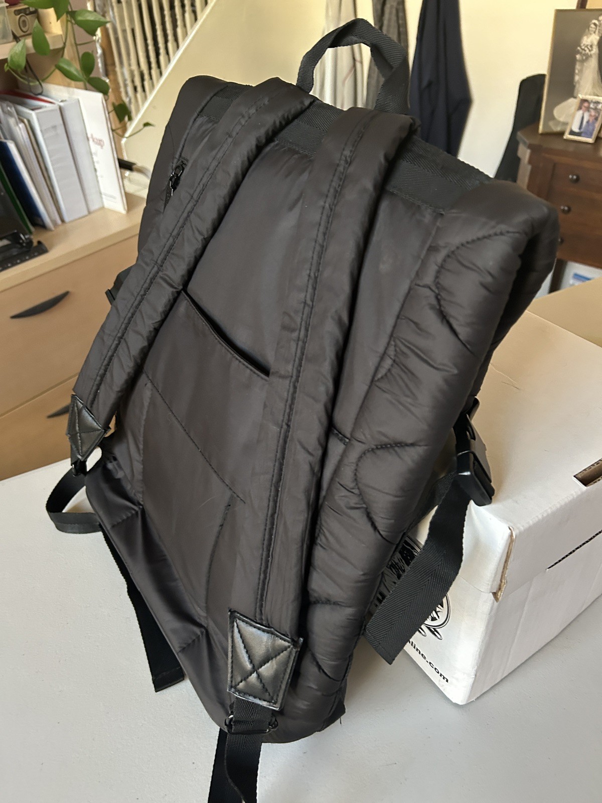 Joan & David Wave Quilted Puffer Nylon 18 Inch Square Buckle Laptop Backpack