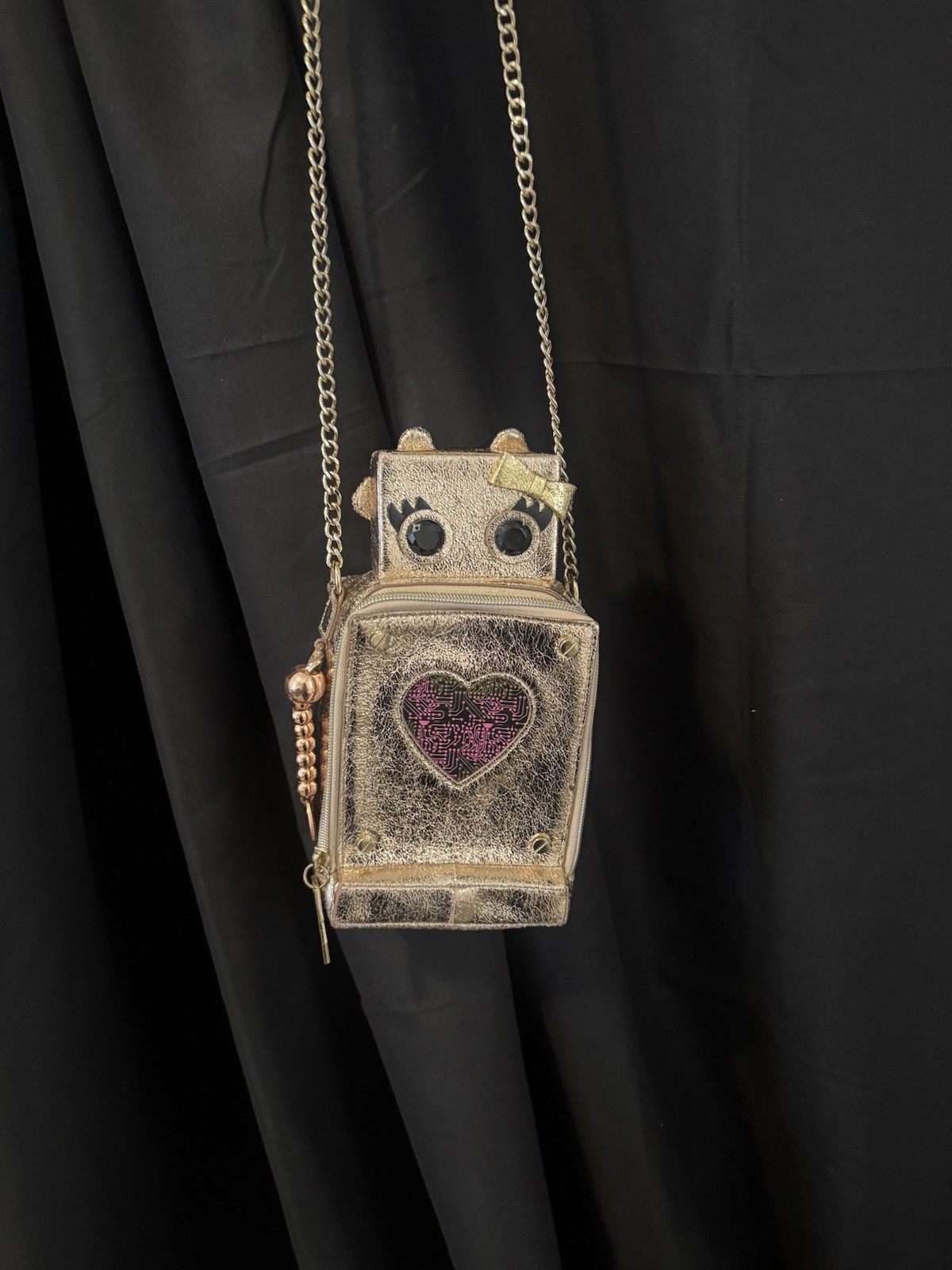 Betsey Johnson Love Machine Robot Gold Crossbody Purse