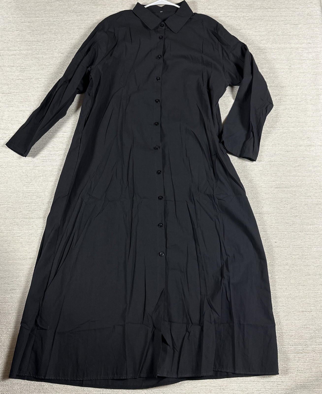 100% Cotton Duster Maxi Shirt Dress Button Front Pockets Minimalist Utility XL