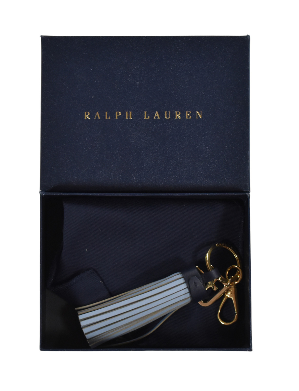 Ralph Lauren Purple Label Leather RL Plaque Logo Tassel Key Fob Chain New $495
