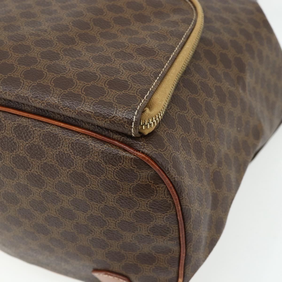 CELINE Macadam Canvas Backpack PVC Leather Brown Gold Auth 176821