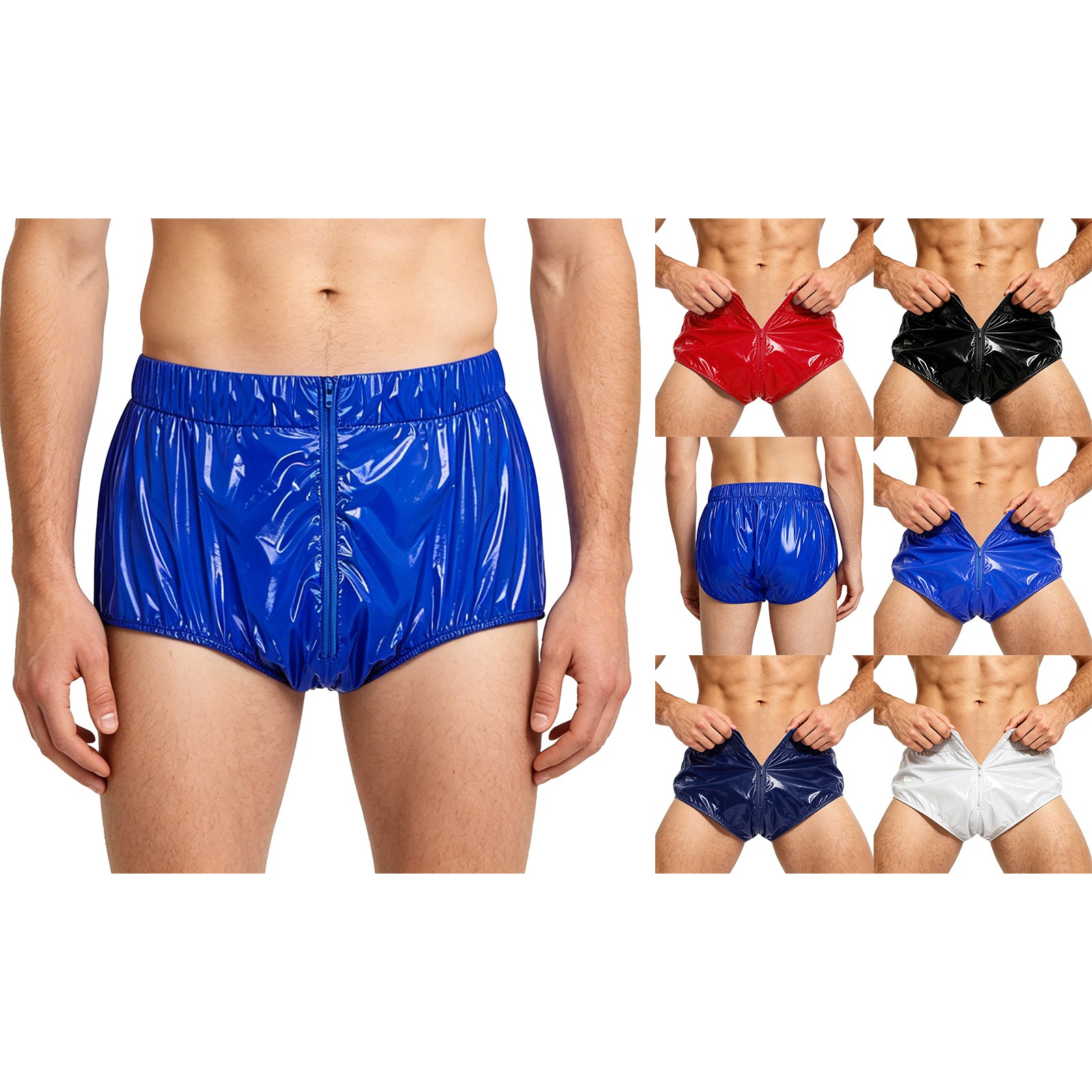 US Men Incontinent Underpants Pvc Swim Briefs Diaper Zip Up Front Special Needs