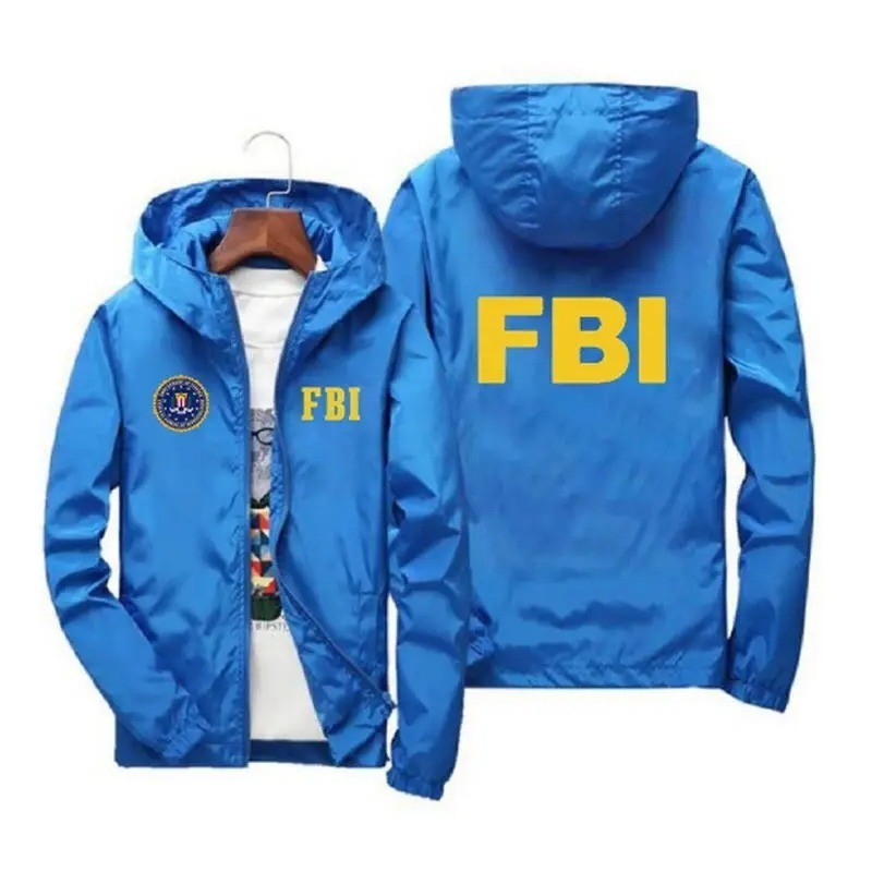 2025 New Men’S Jacket High Quality FBI Printed Outdoor Sports Jacket Spring Hood