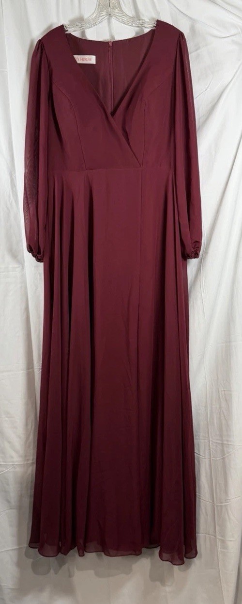 JJ’S House A Line V-Neck Full Length Chiffon Burgandy Mother Of The Bride