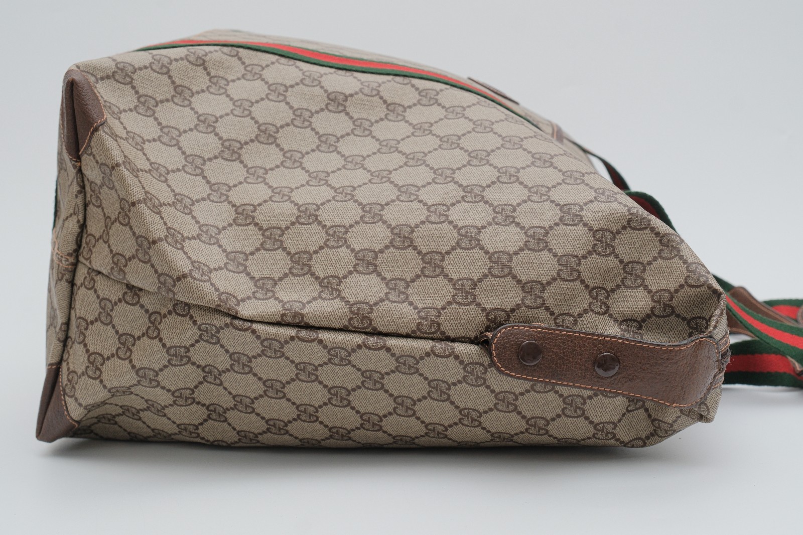 Vintage Gucci Travel Boston Tote Shoulder Bag GG Web Sherry Line 156.19