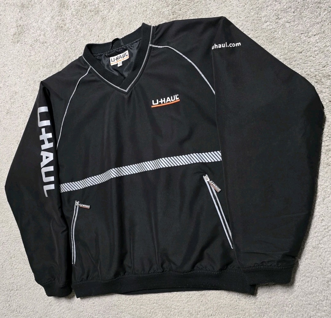 U-Haul Reflective Windbreaker Jacket Mens M Black Long Sleeve Pullover