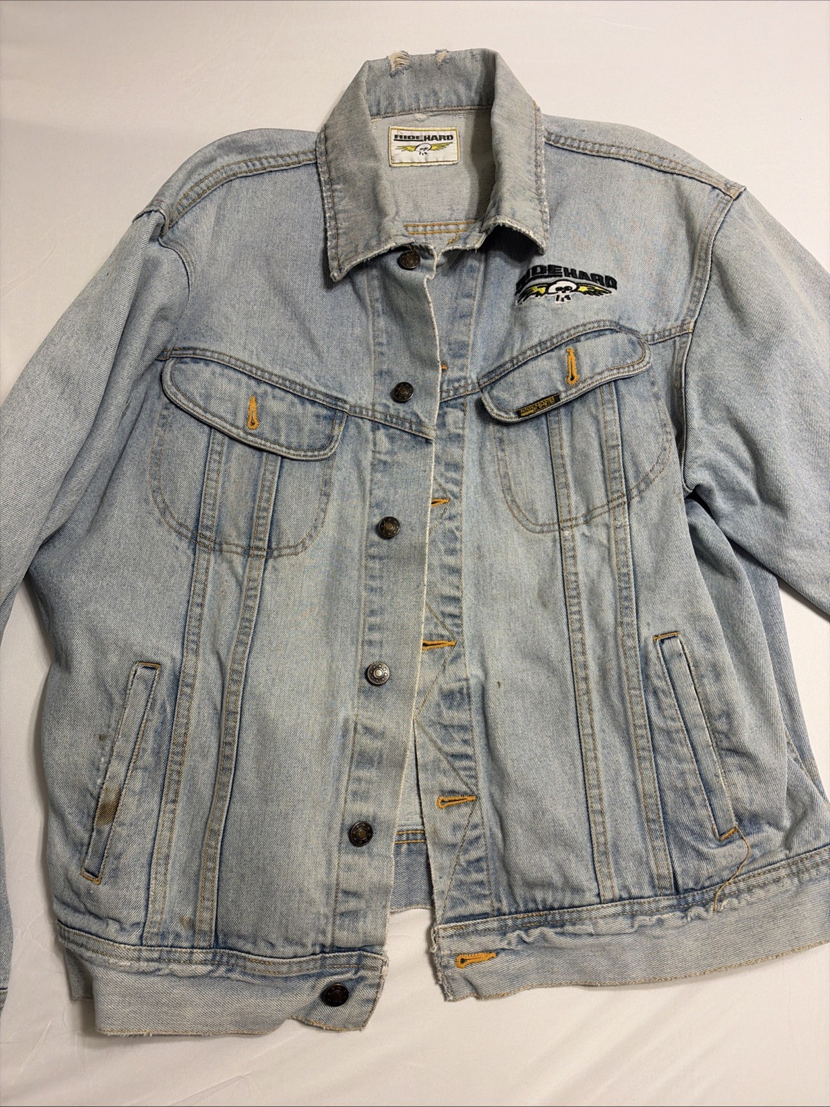 Vintage Ride Hard Denim Jacket With Embroidery No Size