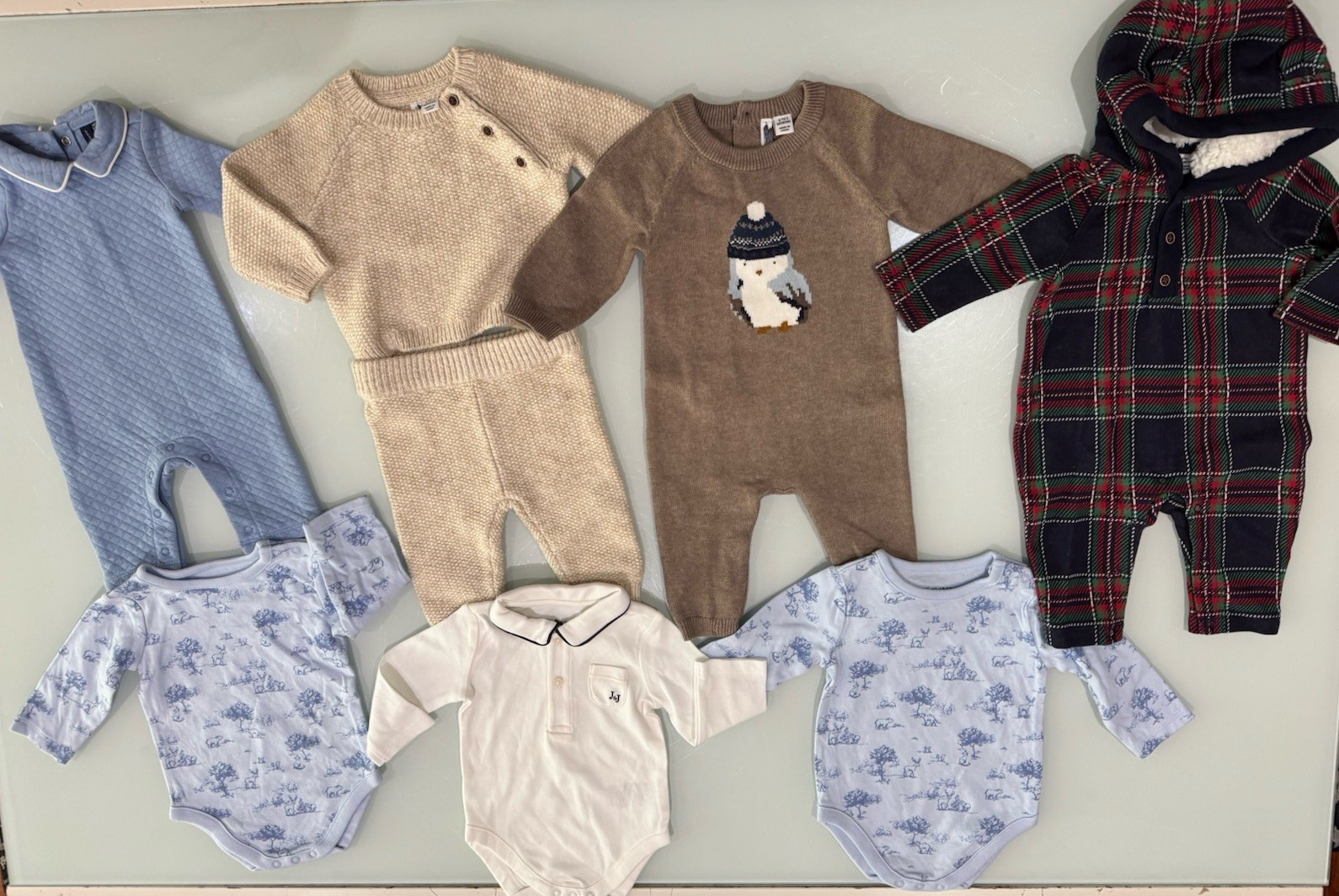 JANIE AND JACK Snow Cub Tan Cable Knit Romper Set Size 0/0-3Month