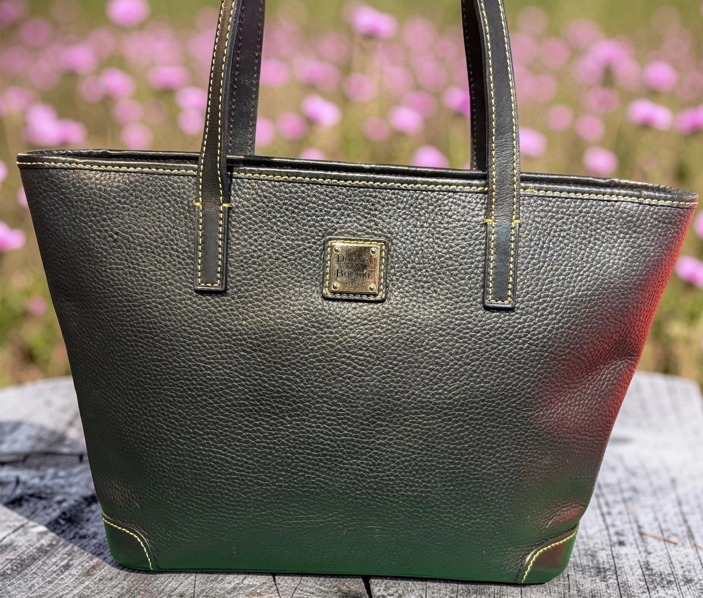 Dooney Bourke Black Pebble Leather Charleston Tote Shopper Shoulder Bag Purse