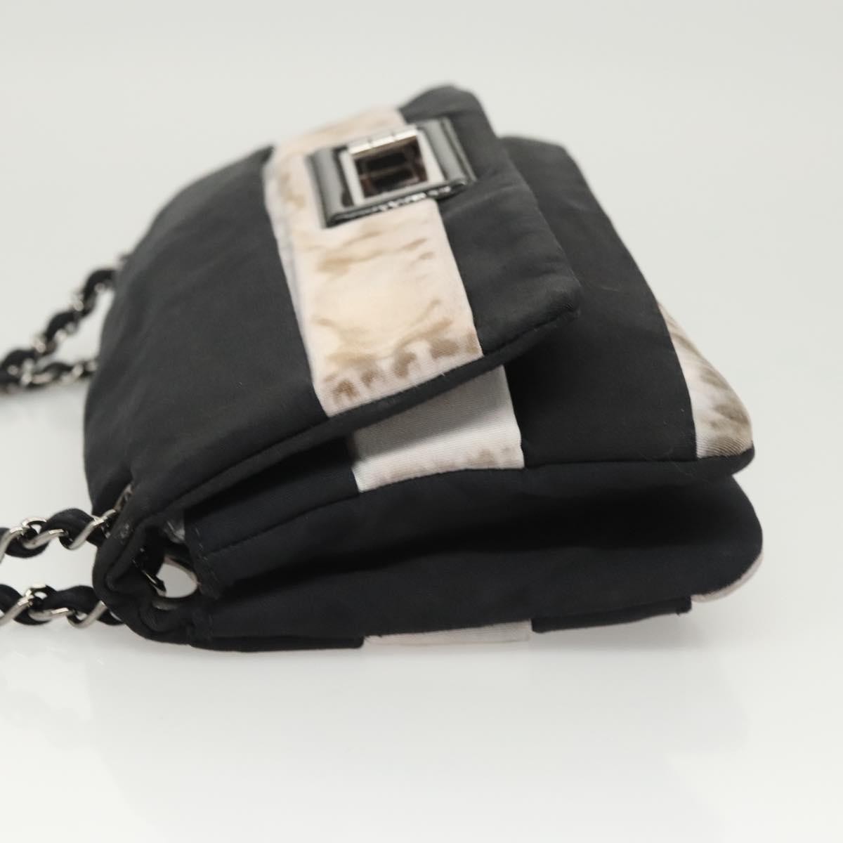 CHANEL Chain Shoulder Bag Nylon Black Silver CC Auth 125969