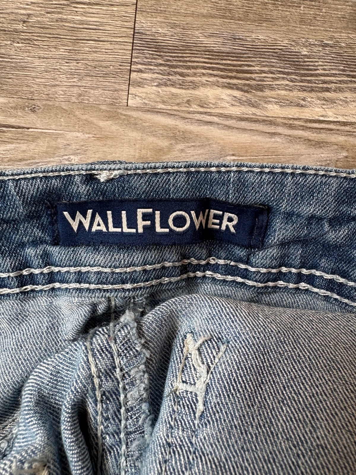 WallFlower Denim Overalls Size Large – Light Wash Red Heart Detail