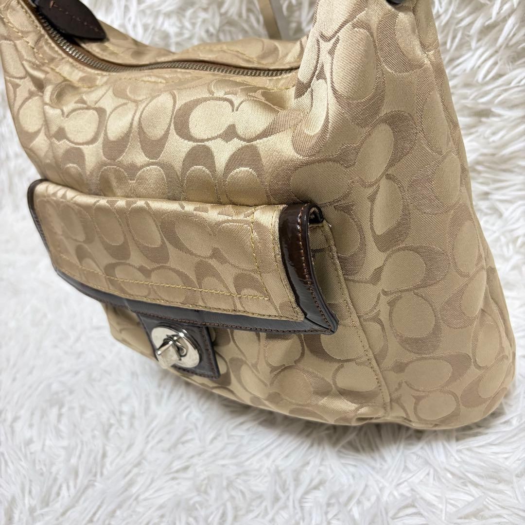 Authentic Coach Signature Hobo Shoulder Bag, Leather, 12.6in, Slightly Dirty