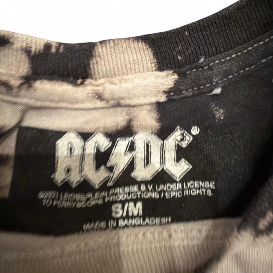 AC/DC High Voltage Bleach Tie Dye Graphic T-Shirt Black White S/M Mens Womens