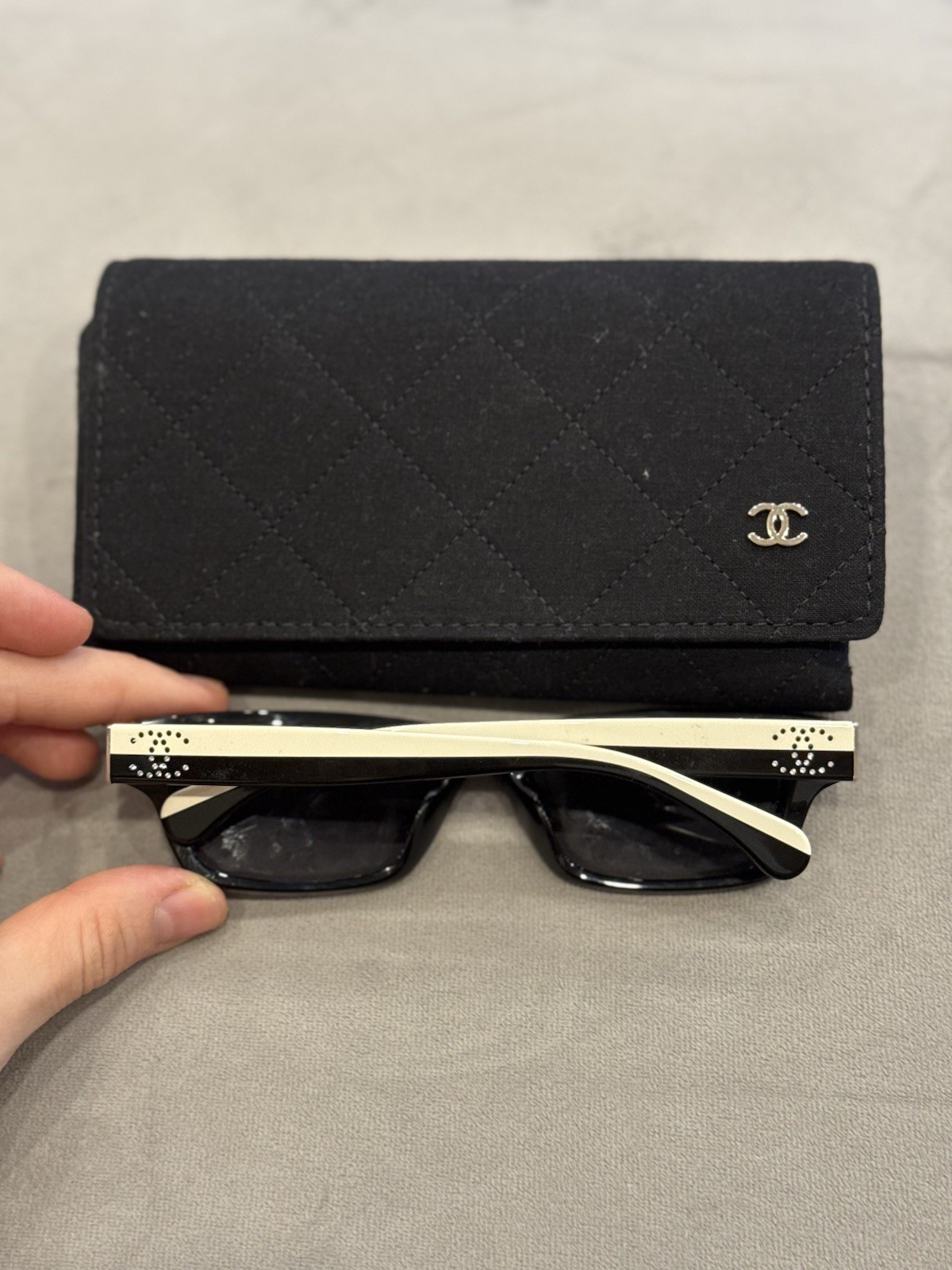 CHANEL 5564-B Square Black Plastic Sunglasses Gray Polarized Women 140mm