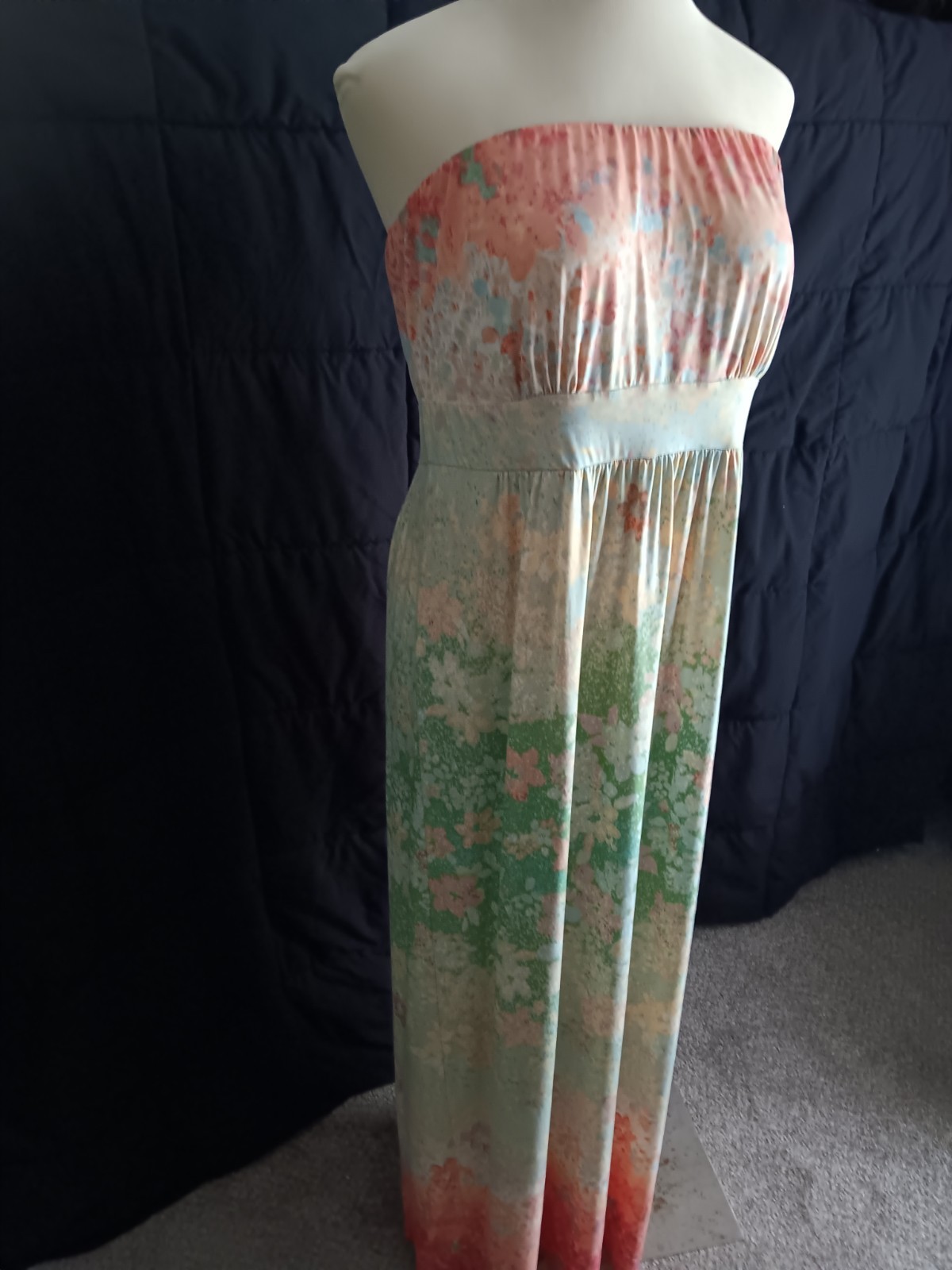 Soma Women’s XL Strapless Floral Maxi Dress Pink Green White Stretch