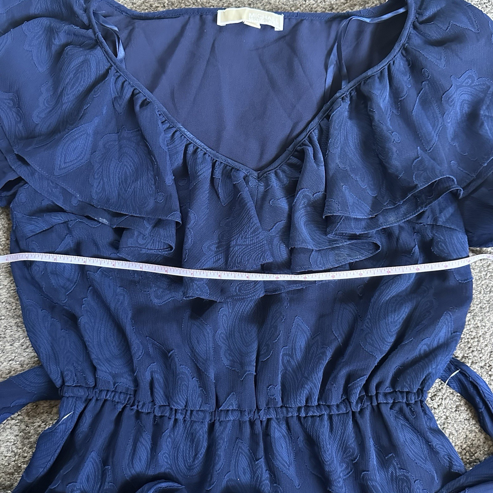Michael Kors Navy Ruffle Dress Long Sleeve Mini Length Size XS