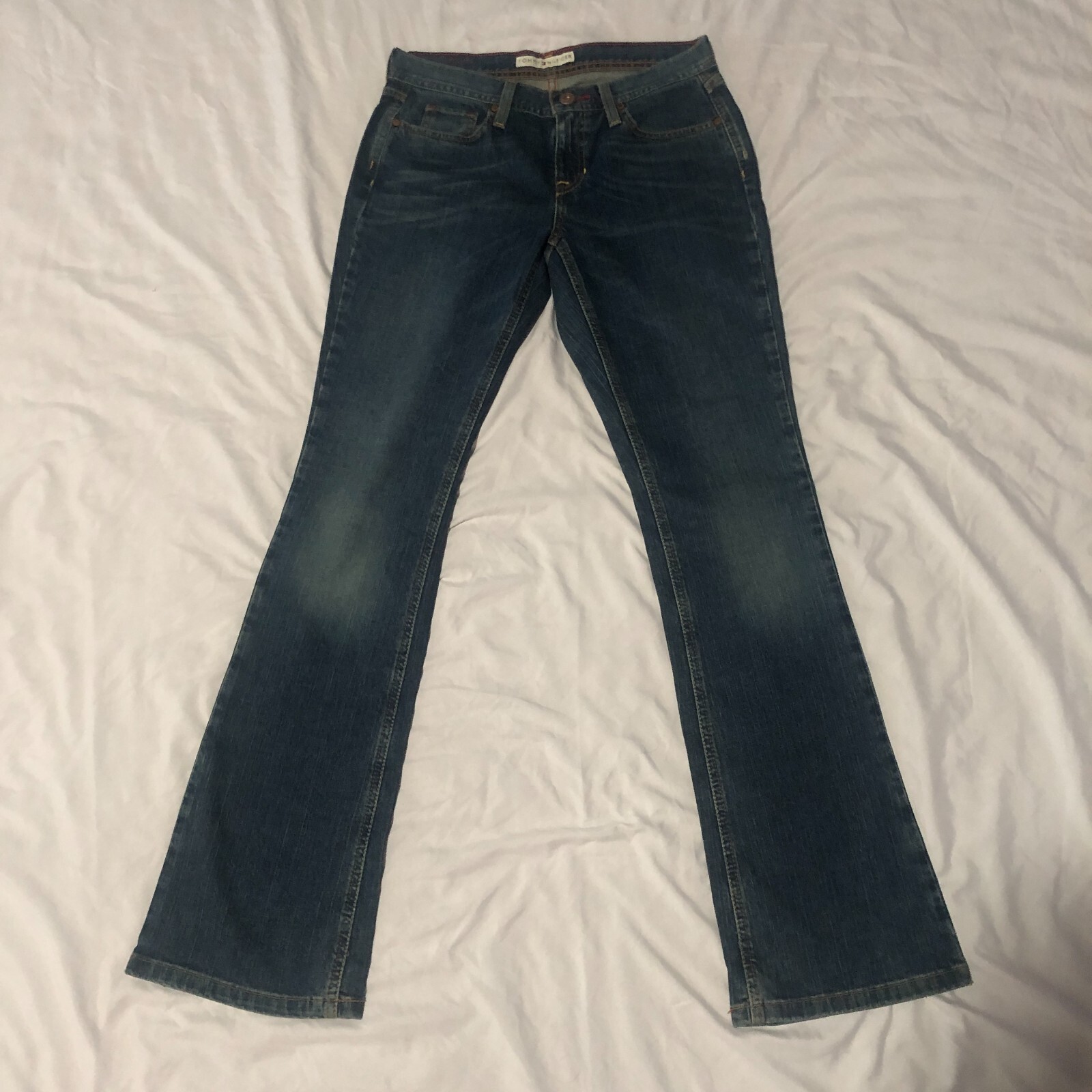 Tommy Hilfiger Stretch Boot Cut Jeans Med/Dark Wash Below Waist Boot Cut Sz 4R