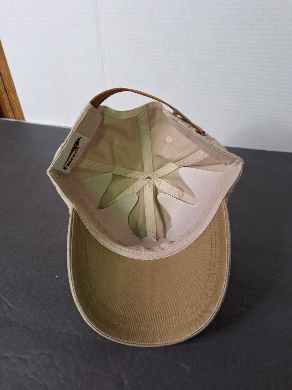 Vintage Baseball Cap Falcon Headwear Ivory/Khaki Denim Hat Leather Strap NOS