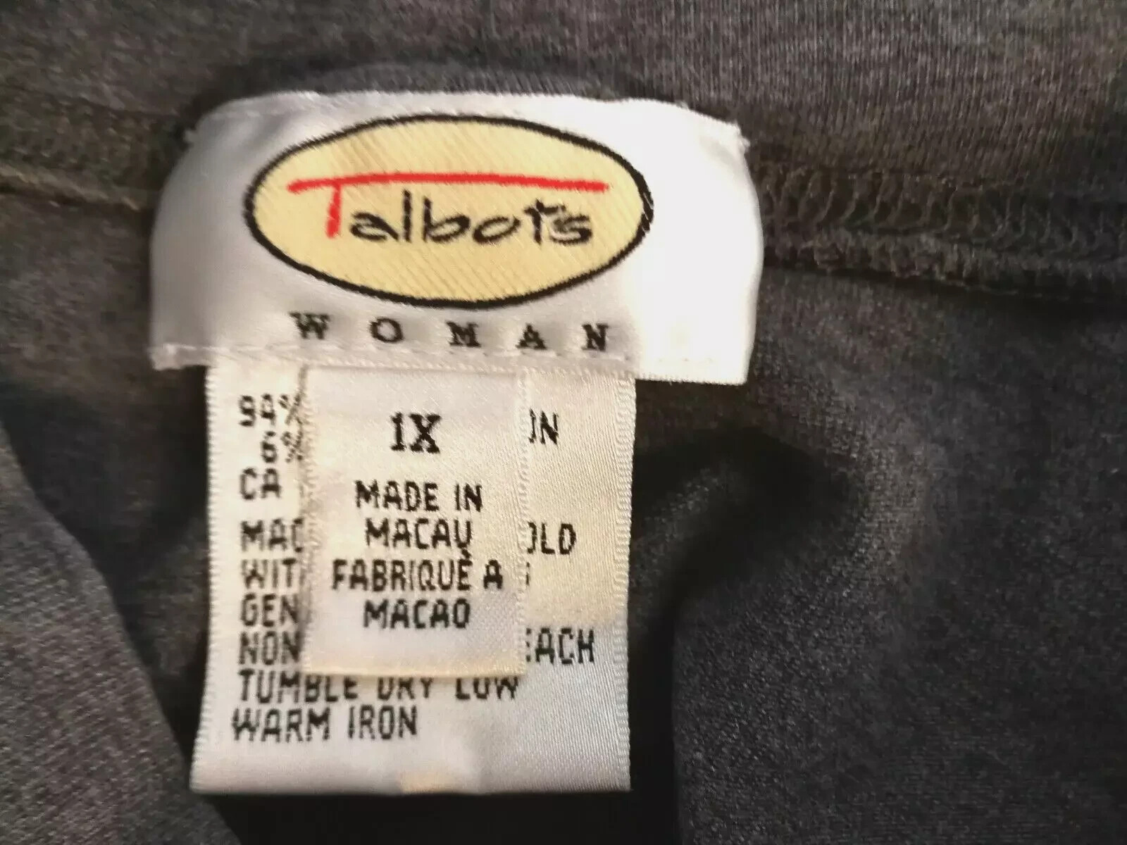 Talbots Womens Blouse 1X Plus Black Gray Striped Shirt Top Long Sleeve Office