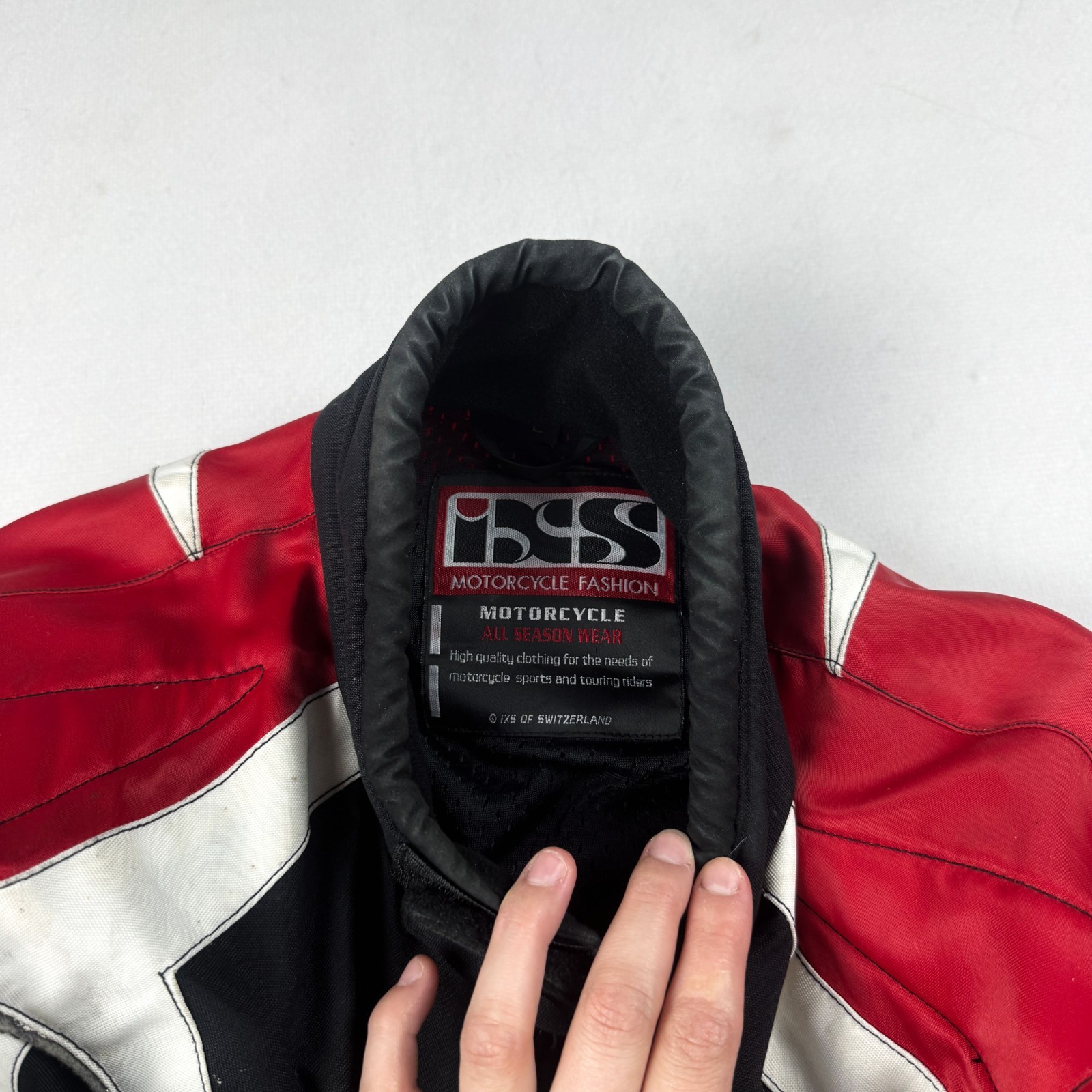 Mens Vintage IXS Racing Motorcycle Jacket Red Black Moto Biker Padded Y2K Racing