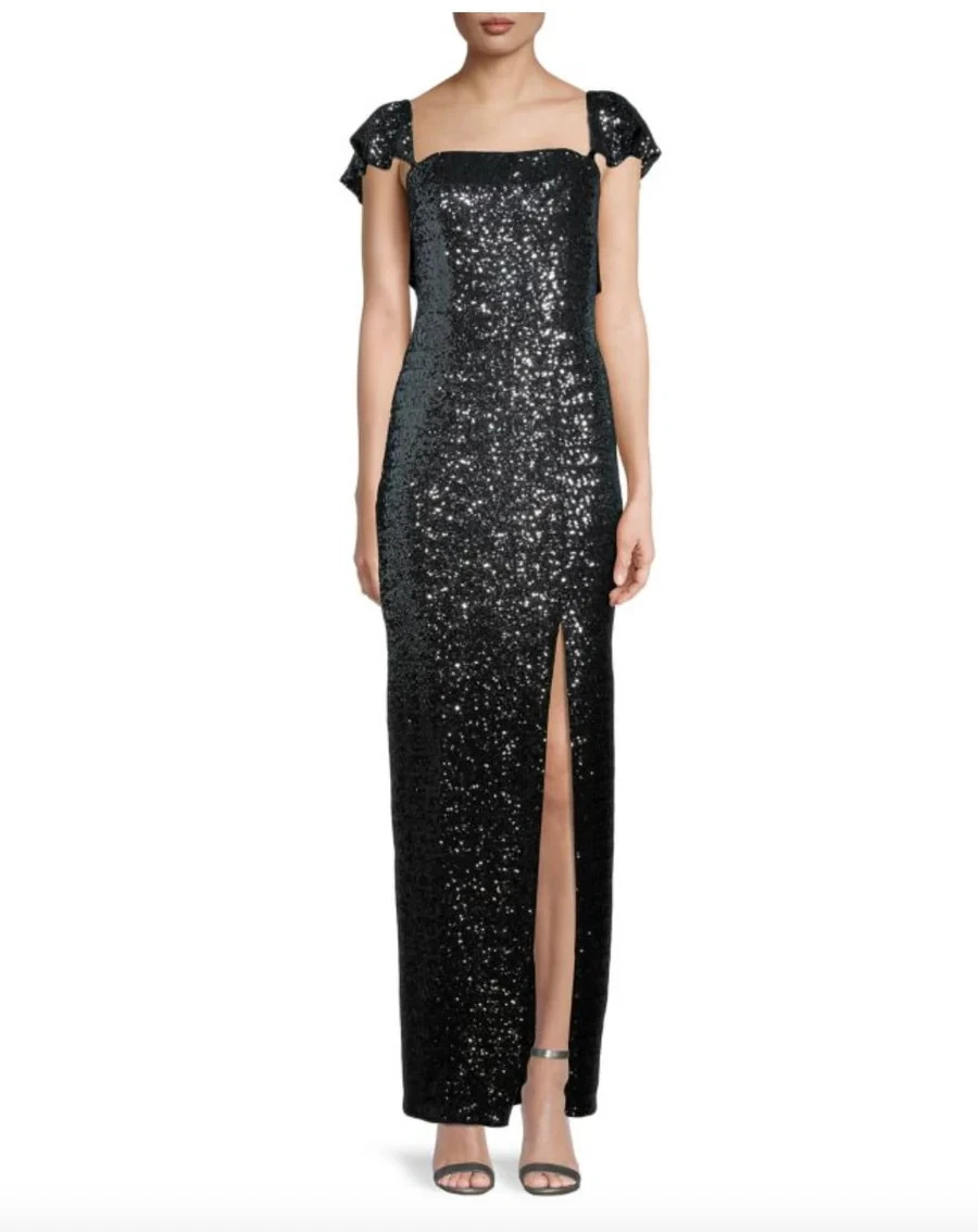 Ombr Sequin Column Gown in Gunmetal (US2 – In Stock)