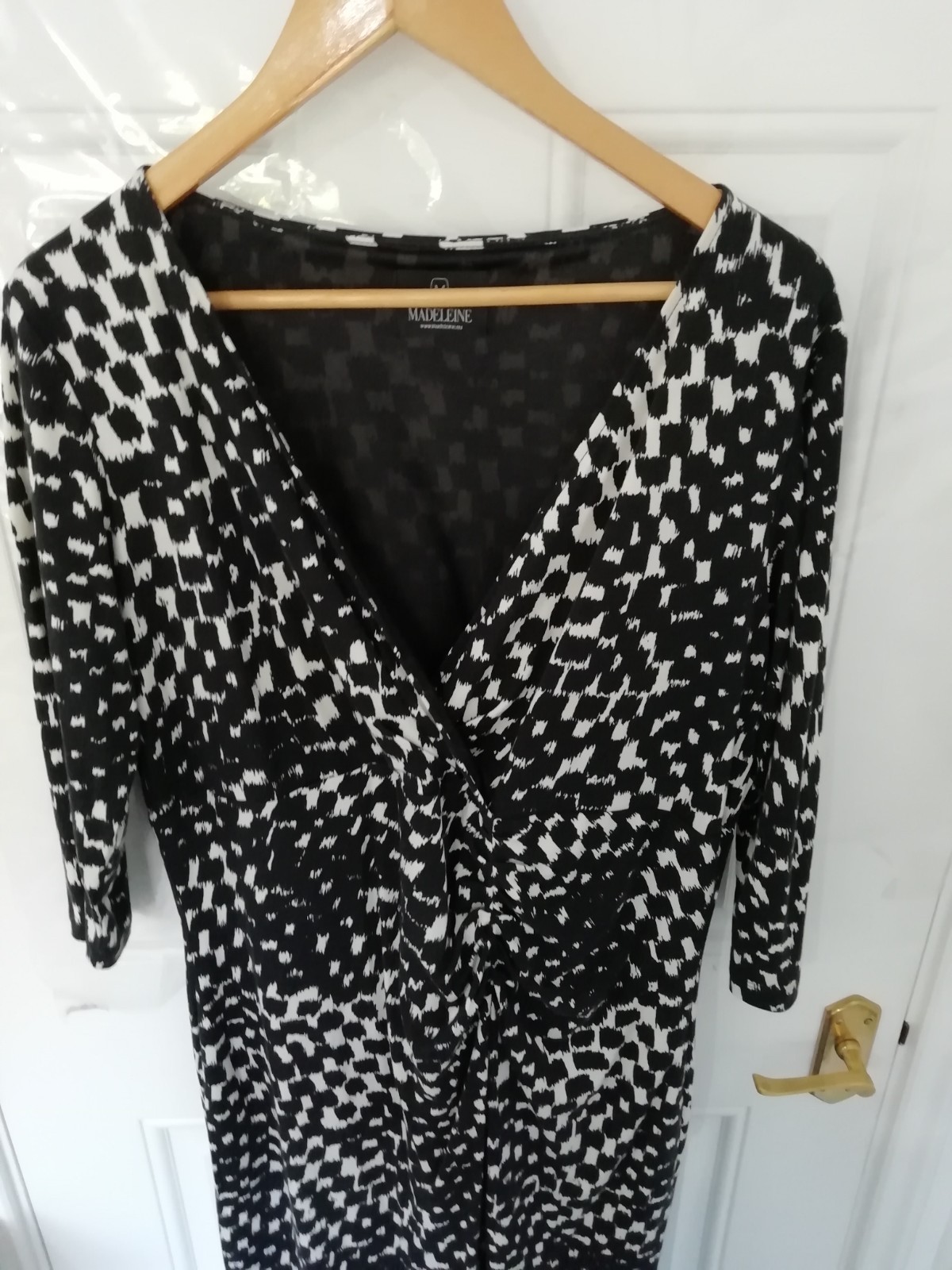 Madeleine 20 UK Dress Silk Cotton Blend Black White Soft Stretchy Linen Ruched