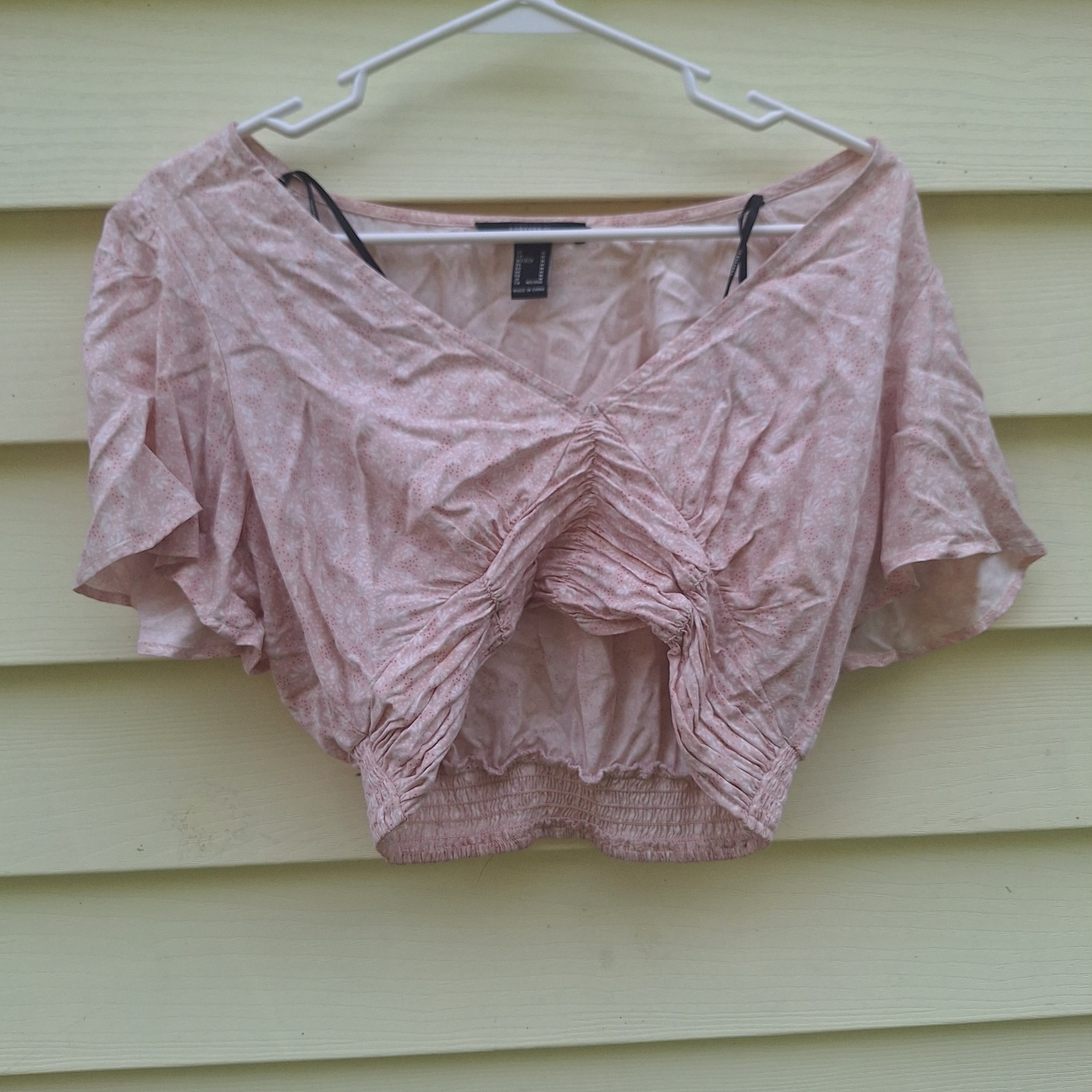 Forever 21 Womens M Crop Top Smocked Bloomcore Milkmaid Boho Peasant Fairy #28