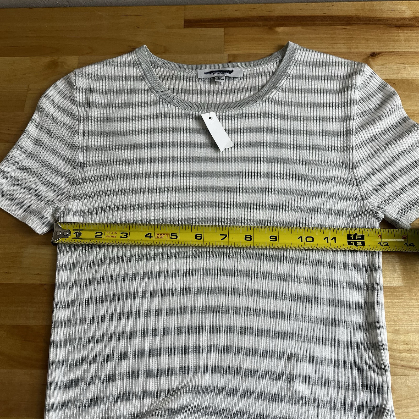 Madewell Micro-Rib Sweater Tee Monument White Gray Stripe Short Sleeve XXS NEW