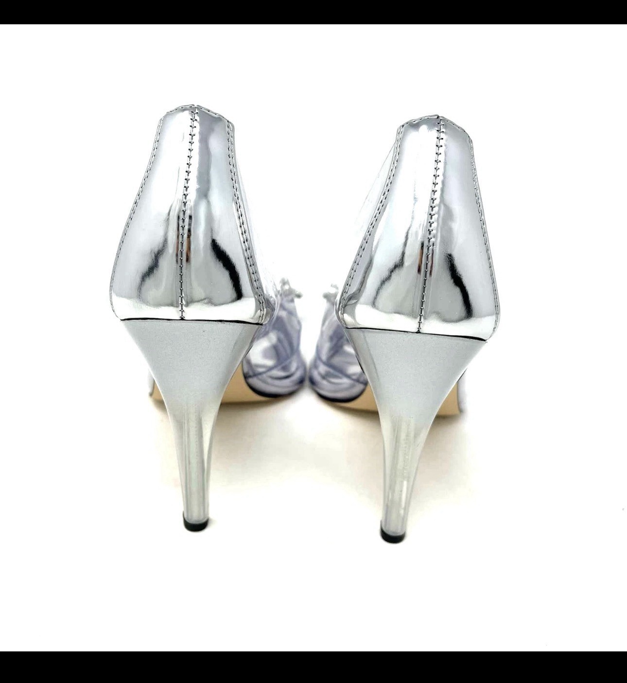 Good American Silver/Clear Leather Rhinestone Pointed Toe Stiletto Pumps 8