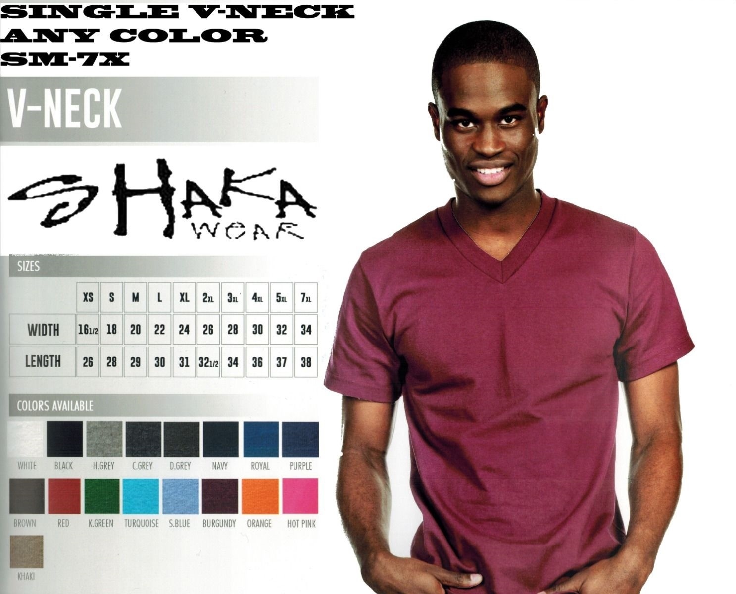 SHAKA WEAR MENS V-NECK T-SHIRT SINGLE ANY COLOR FREE SHIPPING SM-7X