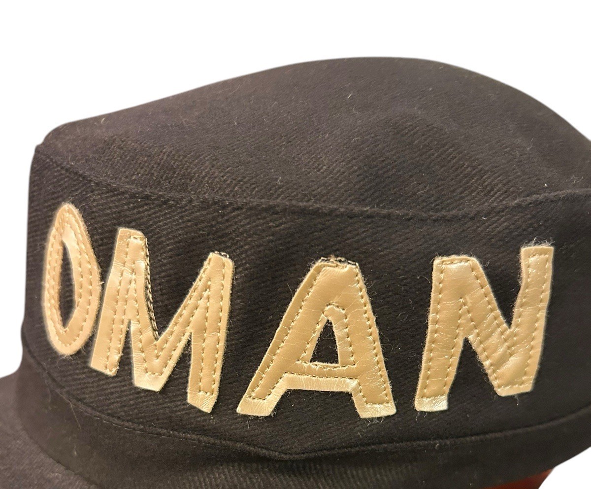 OMAN Embroidered Flag Black Hat Men Sz One Size 8” Military Style Spell out Logo