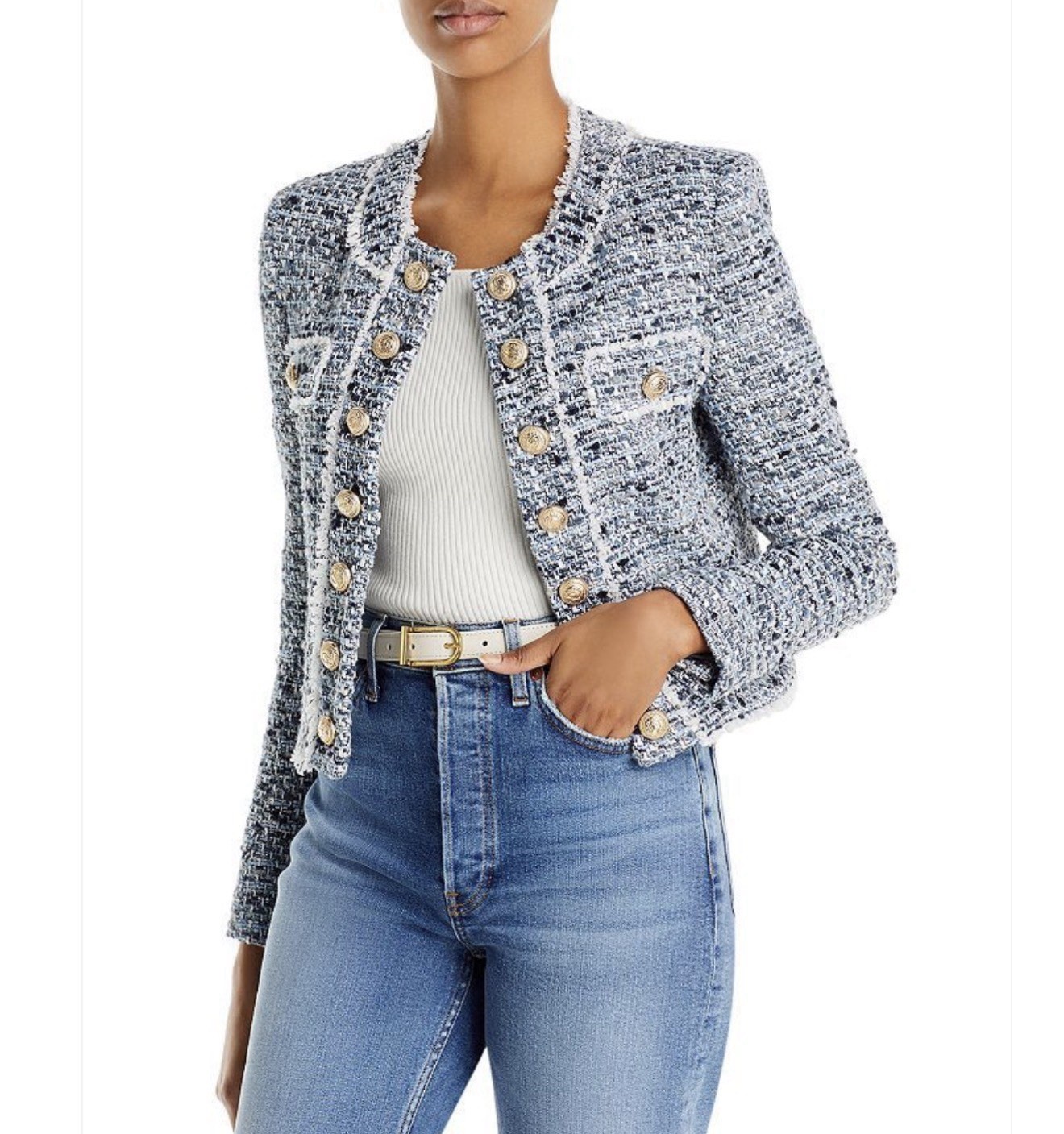 Generation Love Karson Tweed Jacket Blue Melange Size M NWT
