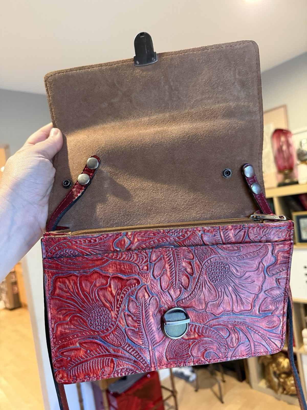PATRICIA NASH LEATHER BURNISHED TOOLED LAURENTINA RED CROSSBODY NWT MSRP $169