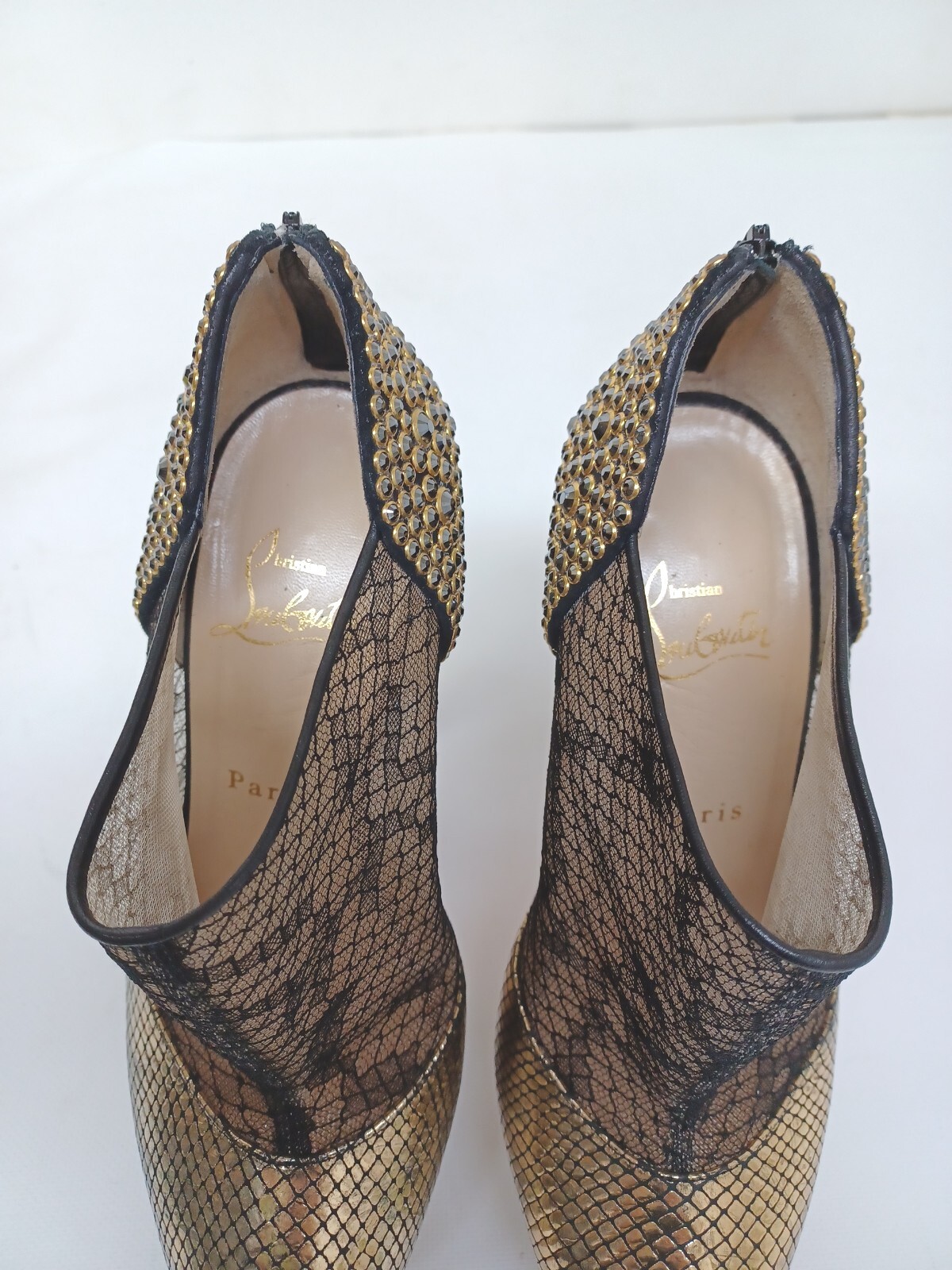 $3600 CHRISTIAN LOUBOUTIN 37 Booties Heels Aeronotoc Strass Platform Gold 160