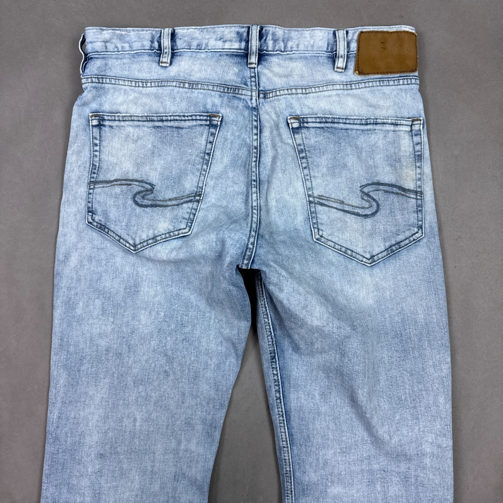 Silver Jeans Mens 34×34 Blue Craig Washed Out Faded Denim Pants Stretch Stone